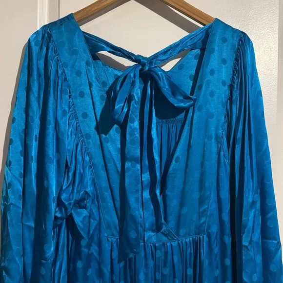 Anthropologie Happy Nature polka dot satin maxi boho dress L EUC - Picture 2 of 6